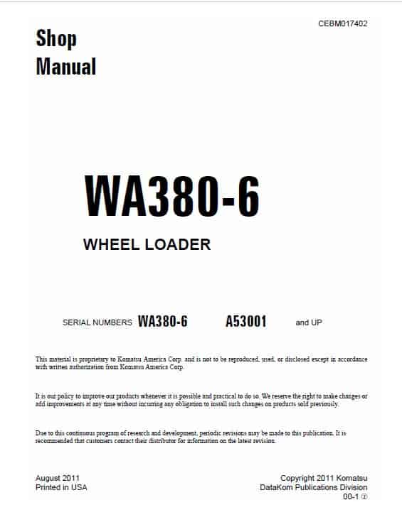 Komatsu Wa380-6 Wheel Loader Service Manual