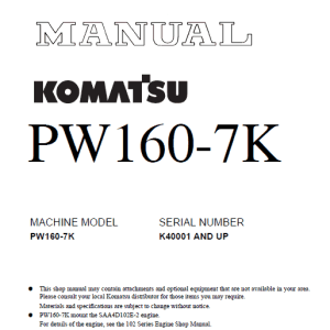 Komatsu PW160-7E0 Excavator Service Manual