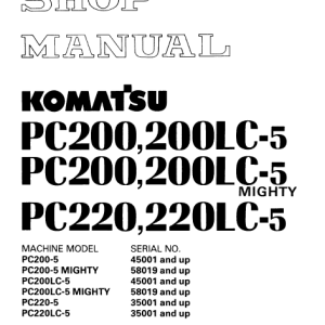 Komatsu PC200-5, PC200LC-5, PC220-5, PC220LC-5 Excavator Manual