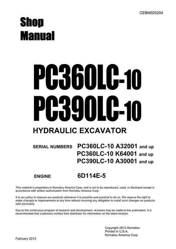 Komatsu Pc360lc-10 Hydraulic Excavator Service Repair Manual