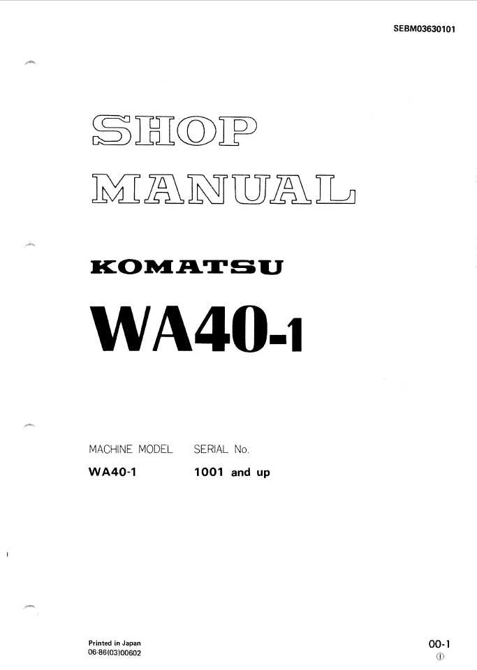 Komatsu WA40-1 Wheel Excavator Service Repair Manual