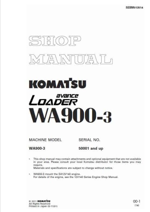 Komatsu Wa900-3 Wheel Loader, Operator Maintenance Manual