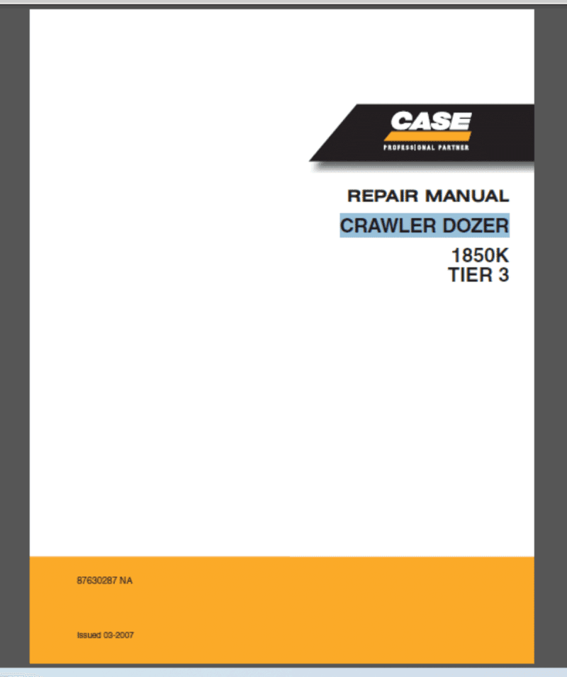 CASE 1850K Tier 3 Excavator Maintenance Checklist