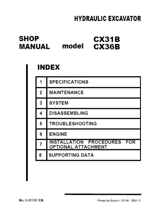 Case Cx31b Cx36b Mini Excavator Service Repair Manual