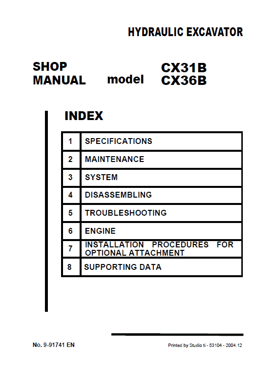 Case Cx31b Cx36b Mini Excavator Service Repair Manual