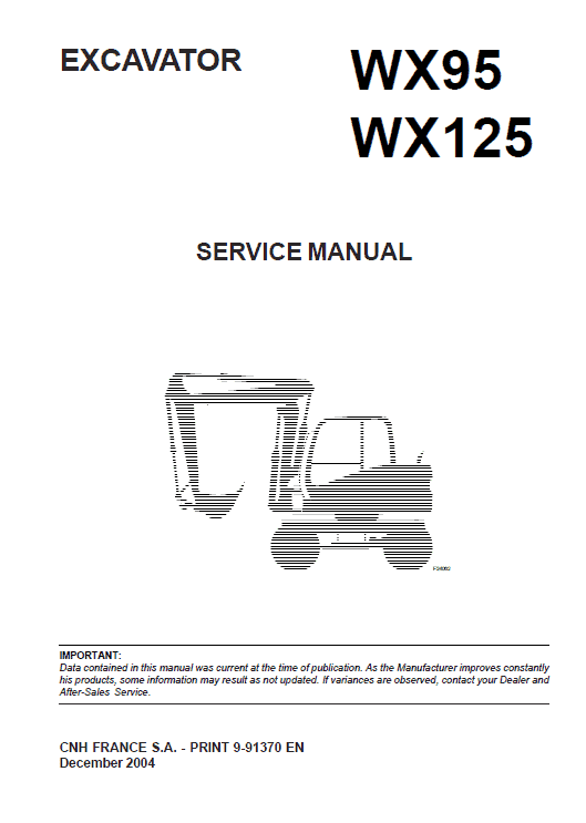 Case WX95 WX125 Tier 3 Excavator Repair Manual