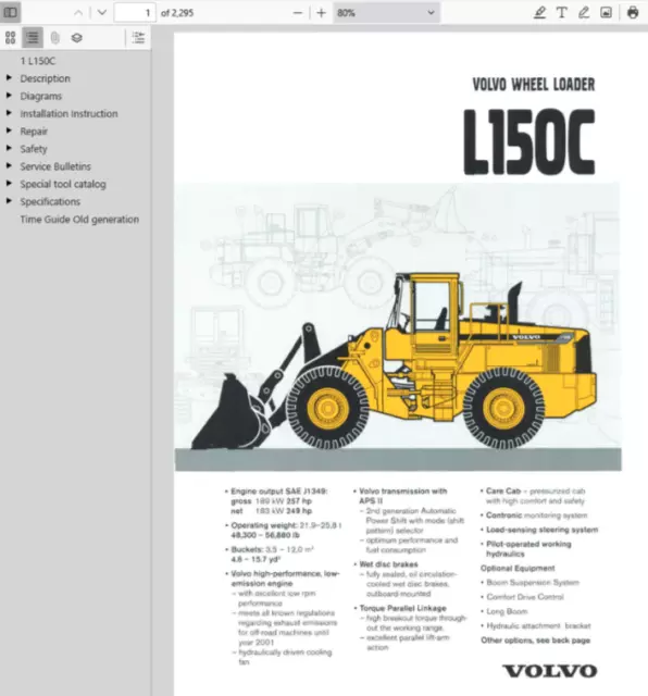 Volvo L150c Wheel Loader Service Repair Manual