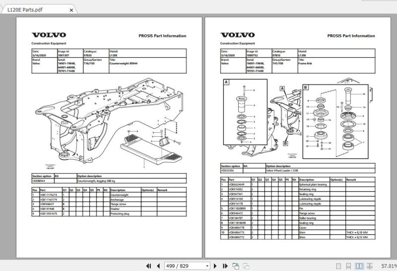 Volvo L120E Wheel Loader Parts Catalog Manual