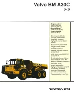 Volvo Bm A30c Bma30c Articulated Dump Truck Service Manual