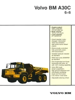 Volvo Bm A30c Bma30c Articulated Dump Truck Service Manual