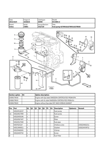 Volvo Ec140b LC, Ec140b LCM Excavator Service Parts Manual
