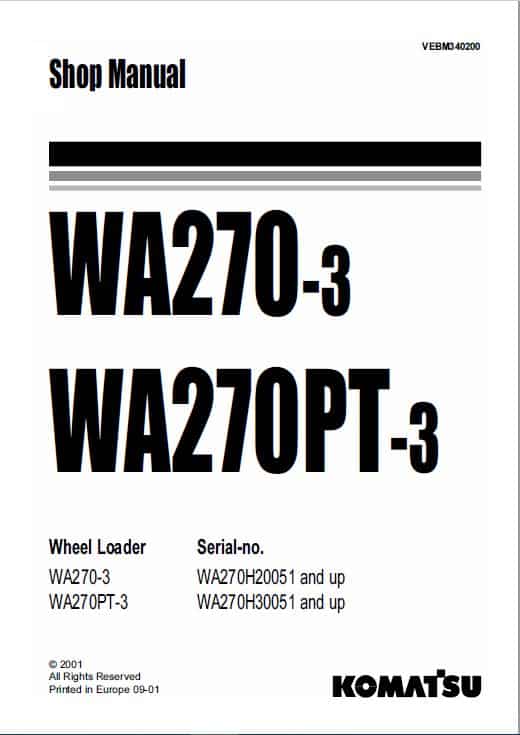 Komatsu Wa270-3 Workshop Service Repair PDF Manual
