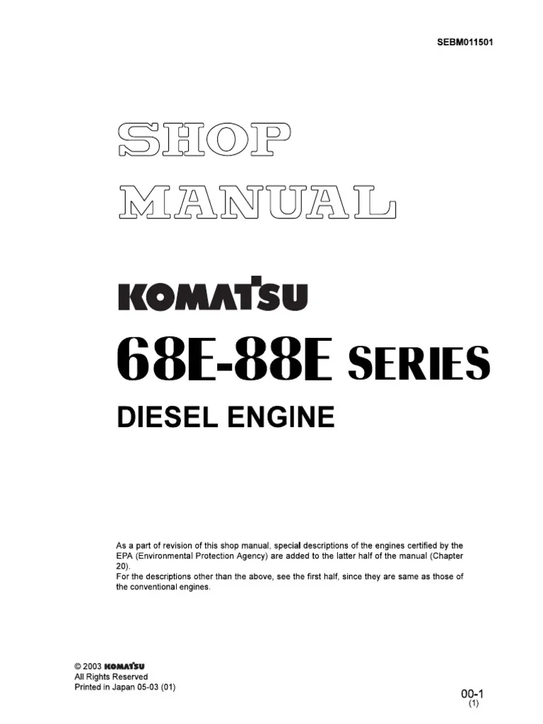 Komatsu 68E thru 88E Engine Service Manual