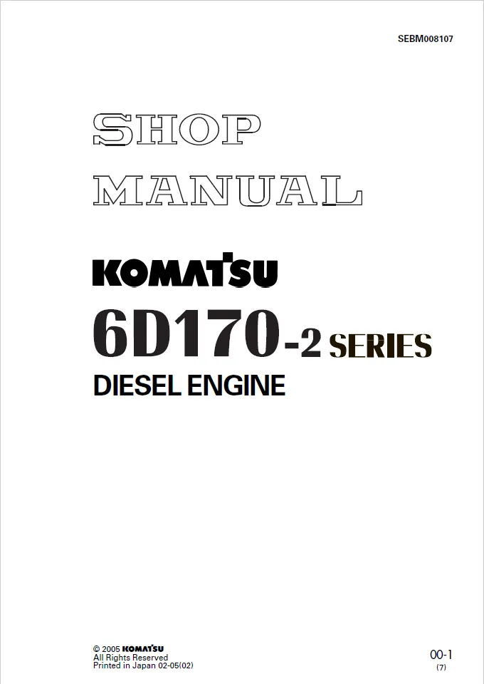 Komatsu 6D170-2 SA6D170-2 SAA6D170-2 Engine Service manual