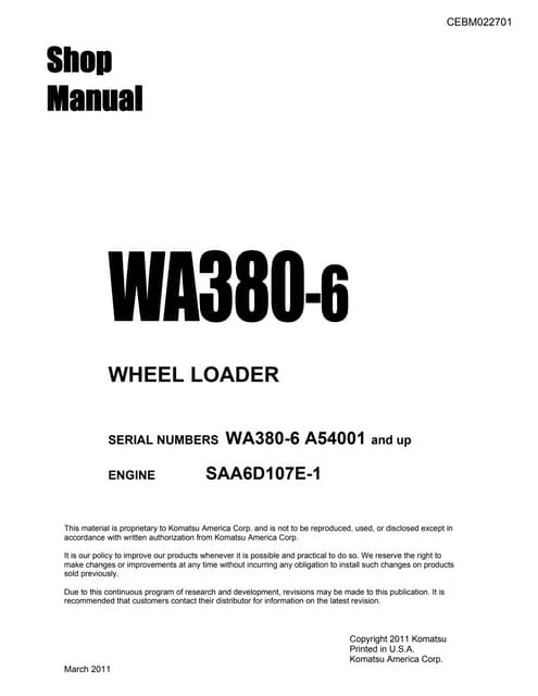 Komatsu WA380-6H Workshop Service Repair Pdf