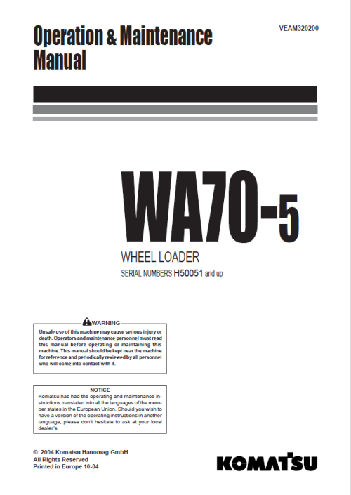 Komatsu WA70-1 Operator Manual