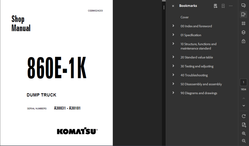 Komatsu 860e-1k 860e-1 kt Dump Truck Service Repair Manual