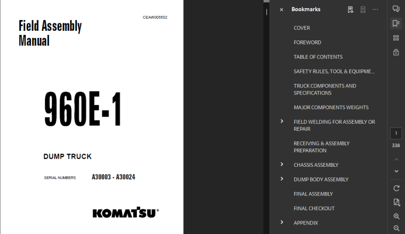 Komatsu 960e-1 Dump Truck Workshop Service Repair Manual