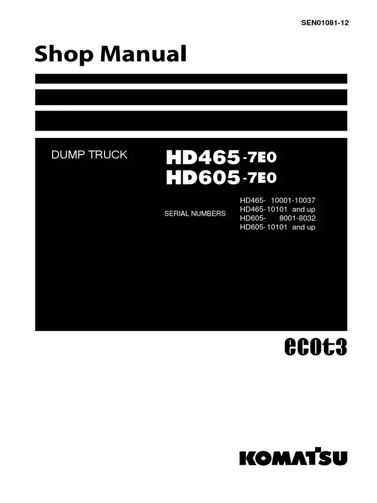 Komatsu Hd465-3 Dump Truck Factory Service Pdf Manual