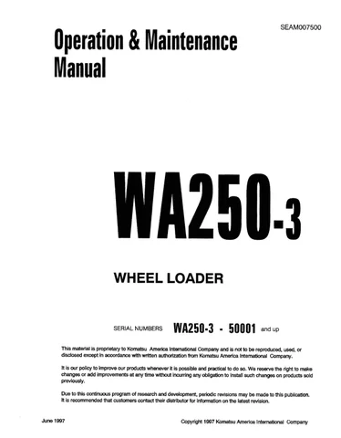 Komatsu WA250-3 operation maintenance Pdf manual