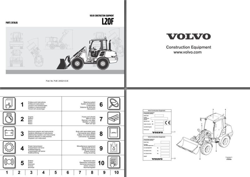 Volvo L20F Compact Wheel Loader Workshop Service Parts Catalog Manual