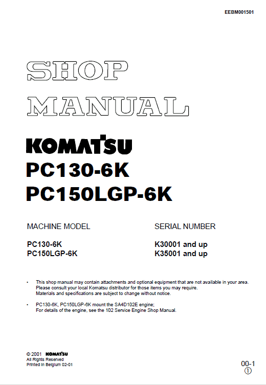 Komatsu Pc130-6k Excavator Workshop Service Manual Komatsu Pc130-6k Excavator Workshop Service Manual