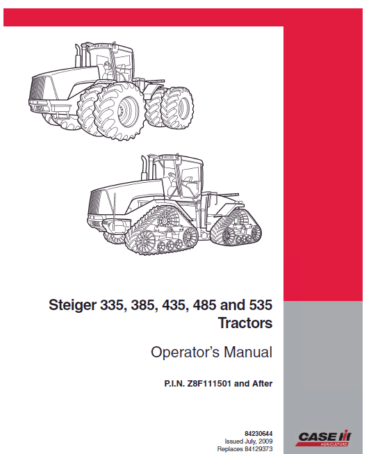 Case Ih Steiger 335 385 435 485 535 Tractor Operators Pdf Manual