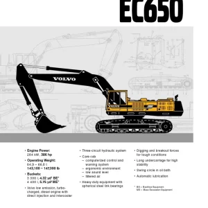Volvo Ec650 Excavator Service Repair Manual
