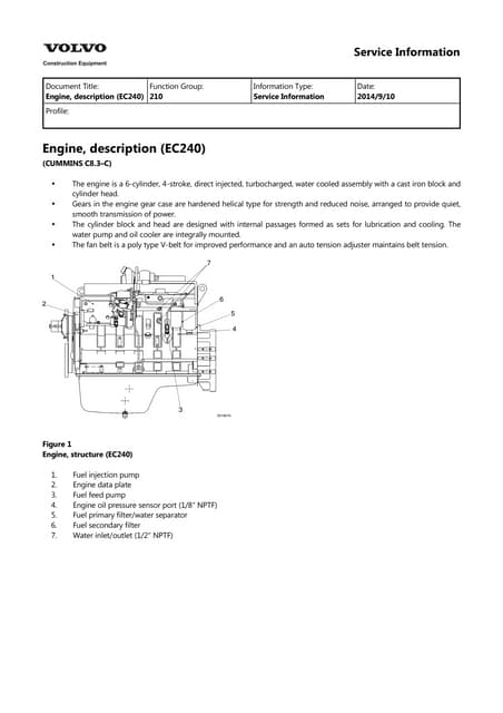 Volvo Ec240b FX Ec240bfx Excavator Repair Manual