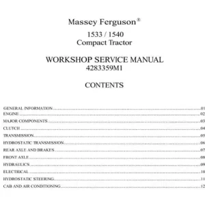 Massey Ferguson Mf1533 Mf1540 Tractor Workshop Repair Manual