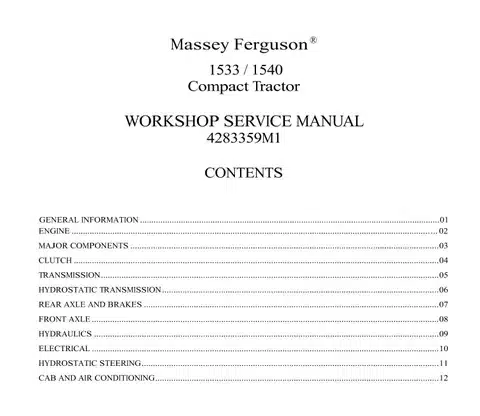 Massey Ferguson Mf1533 Mf1540 Tractor Workshop Repair Manual