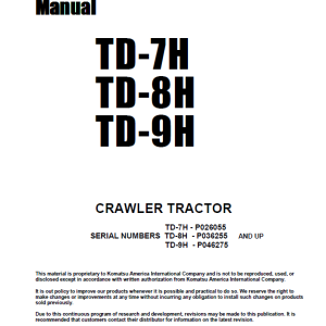 Komatsu Td-7h, Td-8h, Td-9h Crawler Tractor Workshop Service Repair Manual