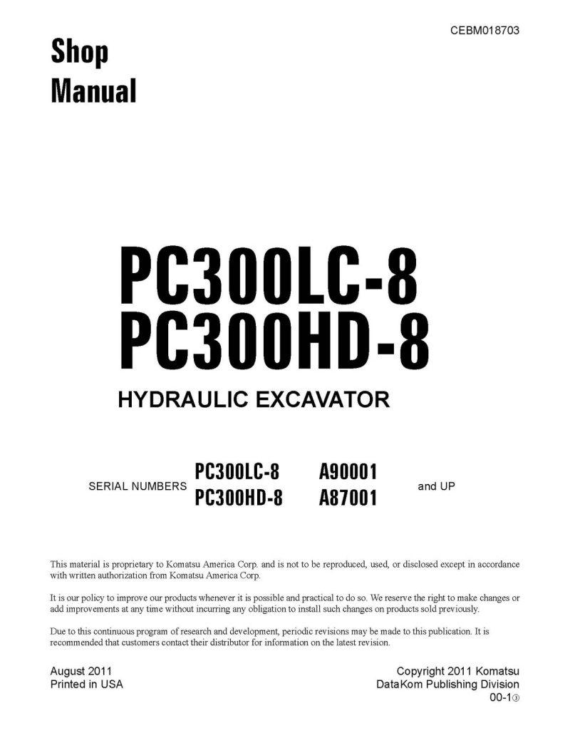Komatsu Pc300lc-8 Hydraulic Excavator Workshop Service Manual Komatsu Pc300lc-8 Hydraulic Excavator Workshop Service Manual