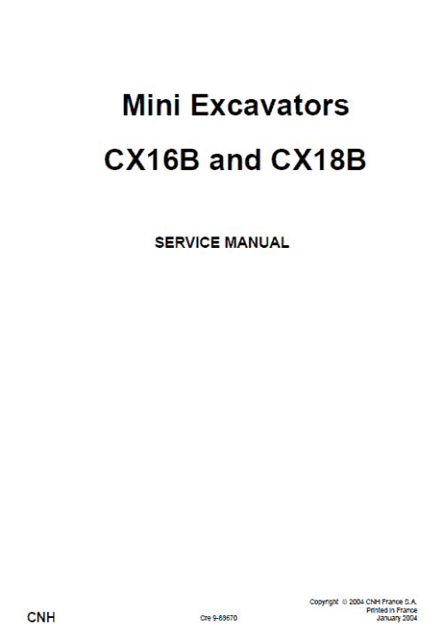 CASE CX16B CX18B Mini Excavator Workshop Service Repair Manual