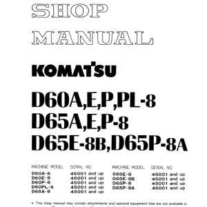 Komatsu D65P-8 Bulldozer Parts Catalogue Pdf Manual