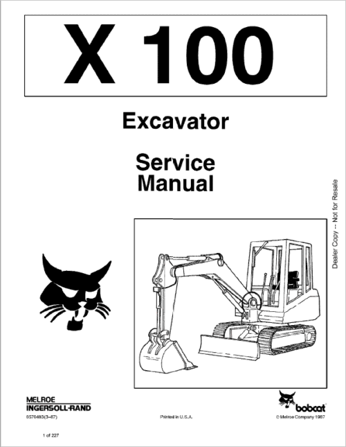 Bobcat X100 Excavator Service Repair Workshop Manual