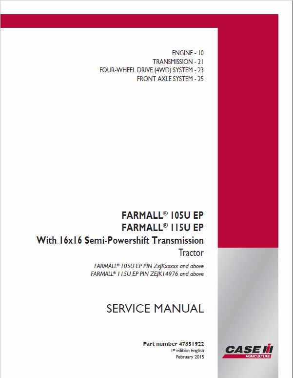 Case IH Farmall 95U 105U 115U Pro EP Service Manual