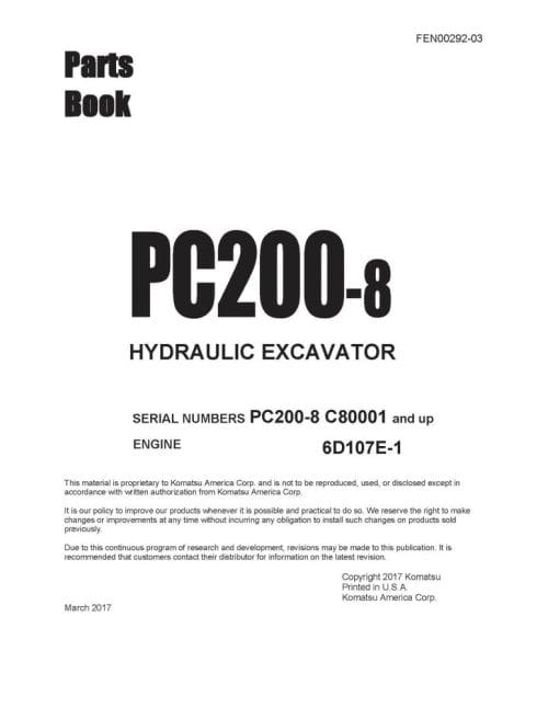 Komatsu PC200-8 Parts Catalogue Service manual Komatsu PC200-8 Parts Catalogue Service manual