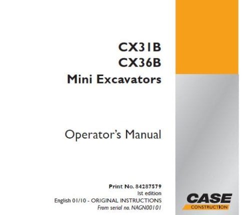 Case Cx31b Cx36b Excavator Operators Manual