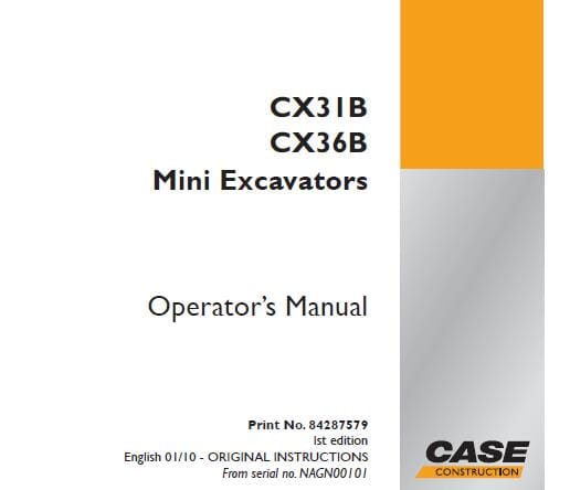 Case Cx31b Cx36b Excavator Operators Manual
