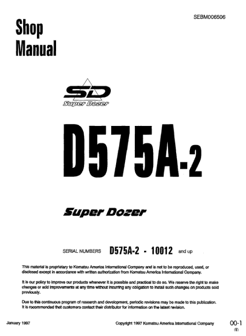 Komatsu D575a-2 Dozer Bulldozer Workshop Service Manual