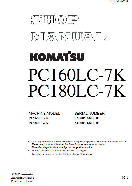 1-54 Komatsu Pc180lc-5k Excavator Service Manual