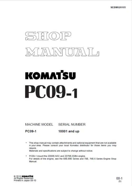 Komatsu Pc09-1 Galeo Hydraulic Excavator Maintenance Manual Komatsu Pc09-1 Galeo Hydraulic Excavator Maintenance Manual