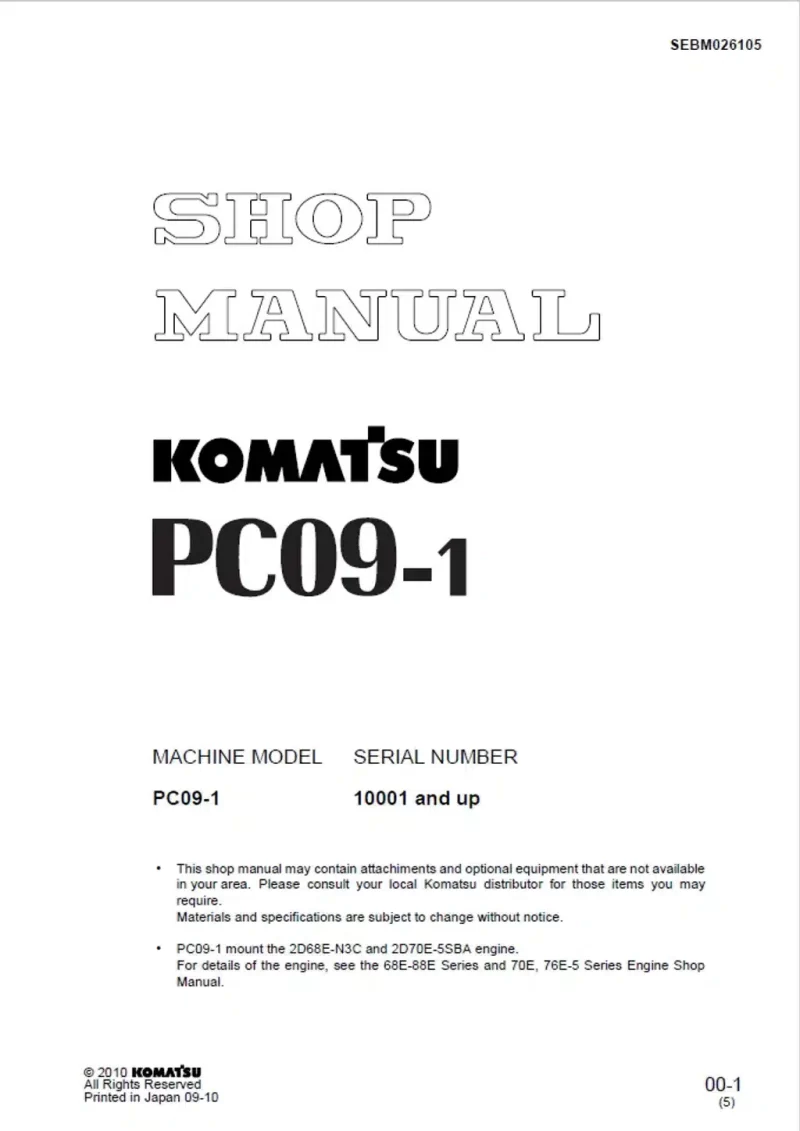 Komatsu Pc09-1 Galeo Hydraulic Excavator Maintenance Manual Komatsu Pc09-1 Galeo Hydraulic Excavator Maintenance Manual