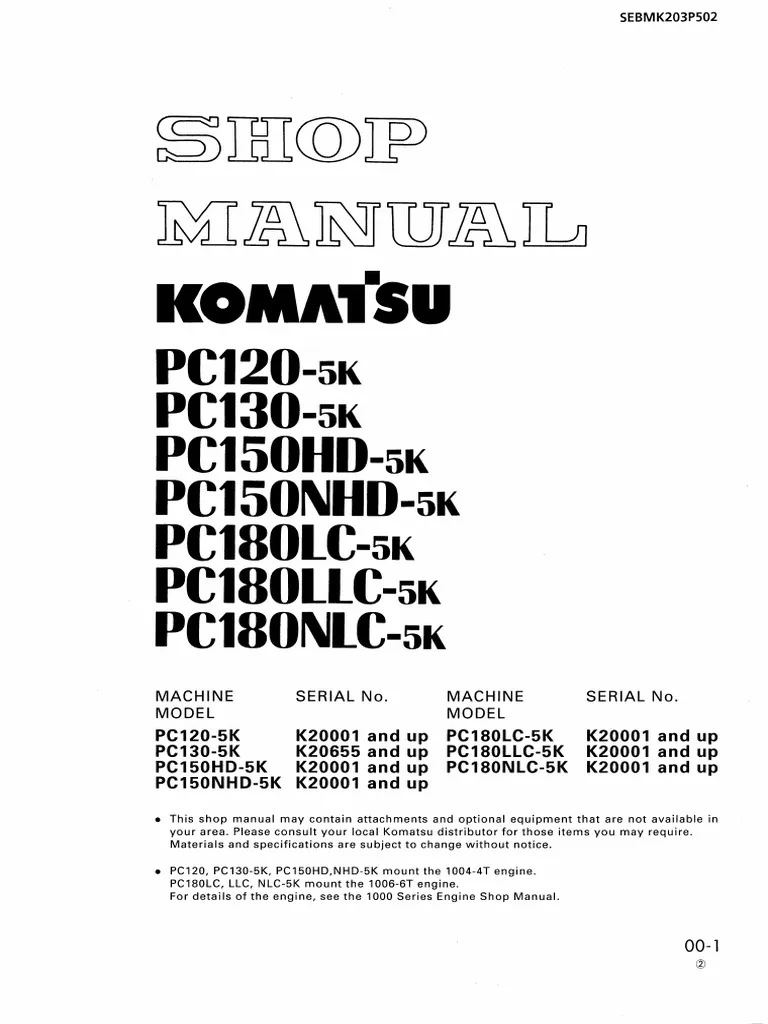 Komatsu Pc180llc-5k Excavator Workshop Service Manual Komatsu Pc180llc-5k Excavator Workshop Service Manual