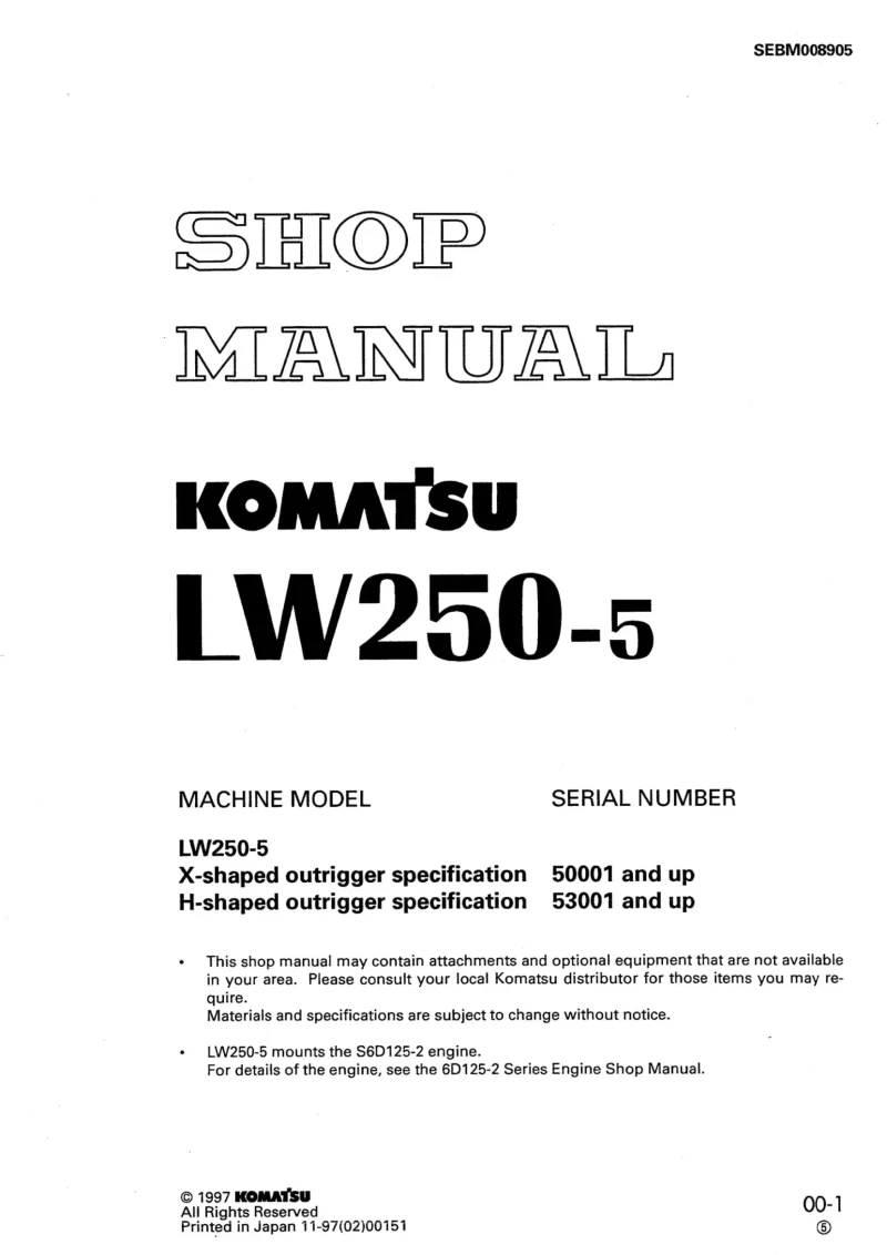 2a893e19652fc36c44890461753aa511 (1) Komatsu LW250-5 Mobile Crane Service Repair Manual