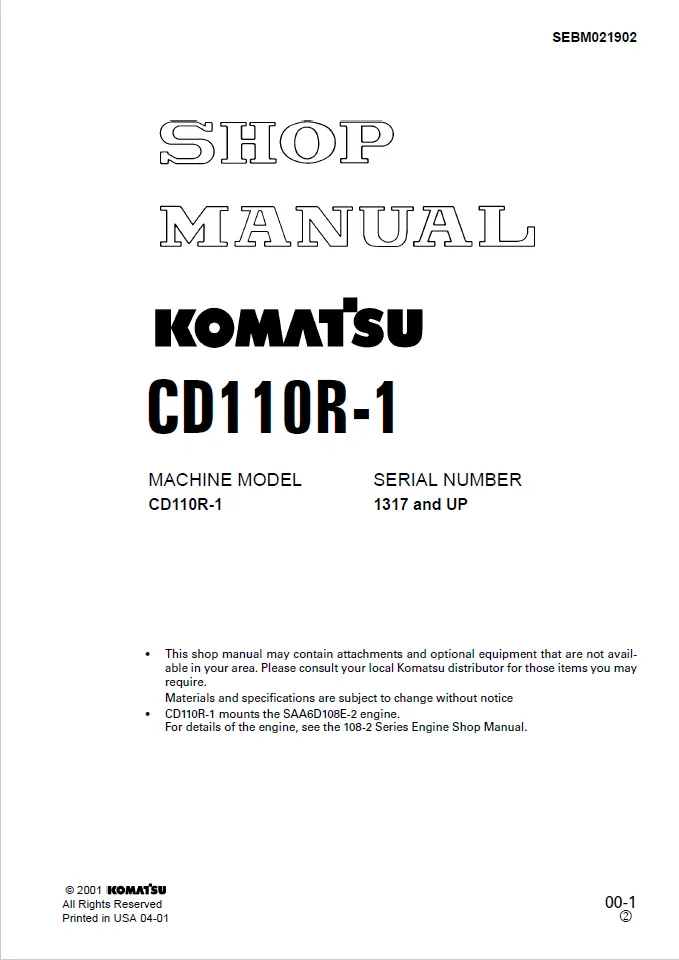 Komatsu Cd110r-1 Cd110 Crawler Carrier Service Repair Manual