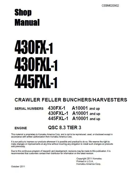 Komatsu 430FX-1 430FXL-1 Crawler Feller Buncher Service Manual