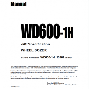 Komatsu WD600-1H Wheel Dozer Service Repair Manual