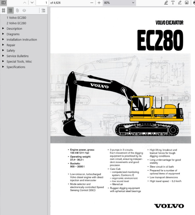 Volvo Ec280 Excavator Service Repair Manual